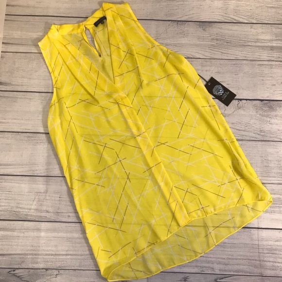 Vince Camuto Yellow Pleated Tank Sz Small